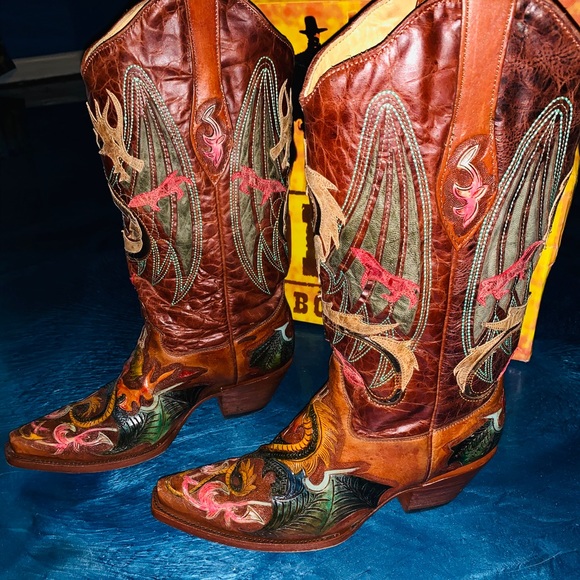 Corral dragon boots  cognac inlay size 9 - Picture 3 of 8